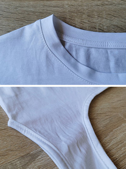 Stylish Letter&Character Print Asymmetric Short T-Shirt