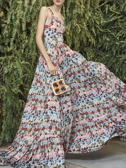 Floral Empired Spaghetti-neck Maxi Dress