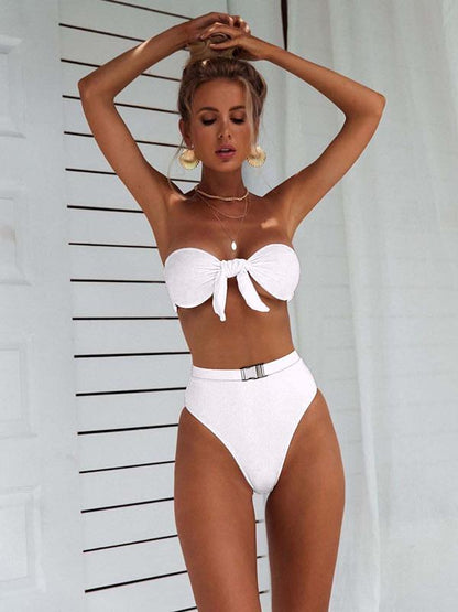 Leopard Print Bowknot High Waisted Bikini Swimsuit