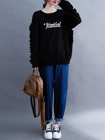Simple Solid Color Letter Print Embroidered Sweatshirt Top