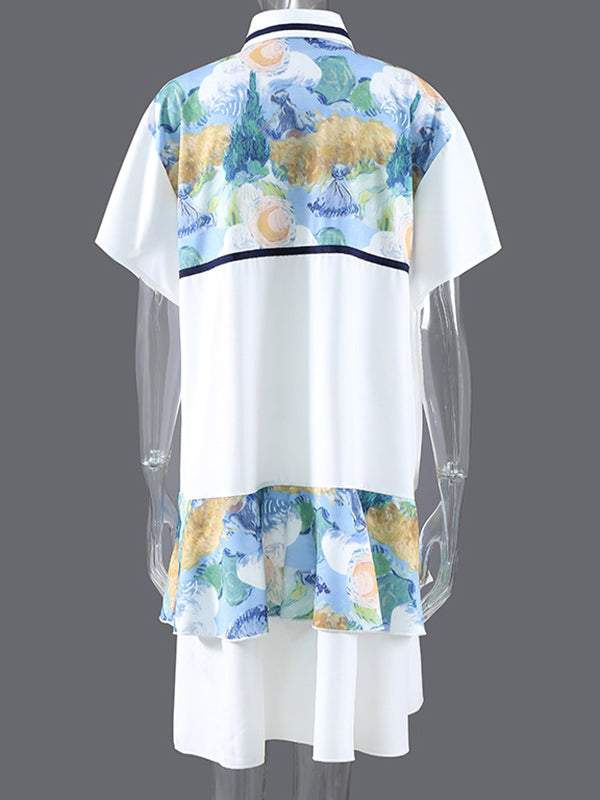 Original Floral Lapel Split-Joint Shirt Dress