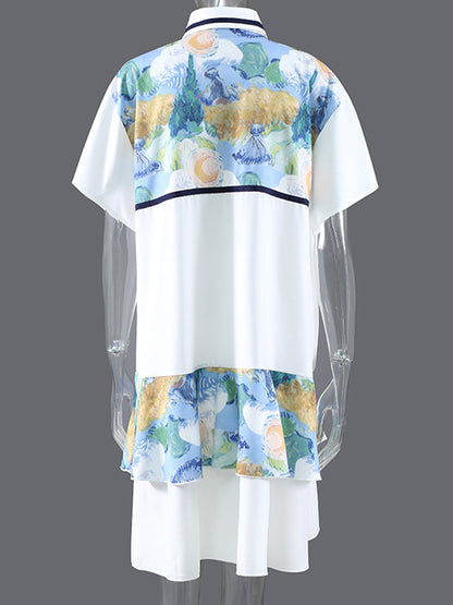 Original Floral Lapel Split-Joint Shirt Dress