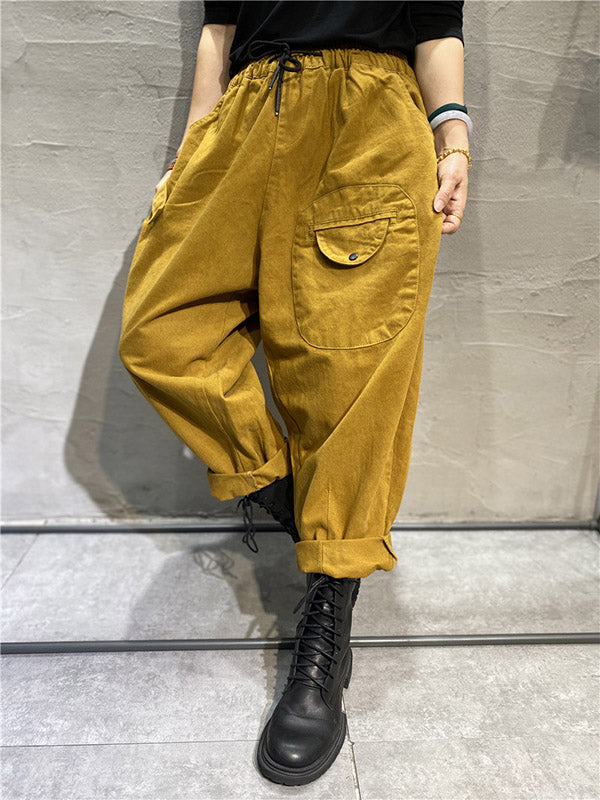 Casual Solid Color With Pockets Drawstring Harem Pants