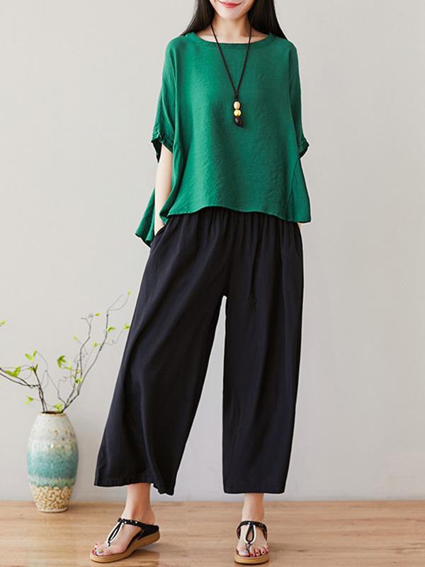 Loose Solid T-Shirt + Wide Leg Pants
