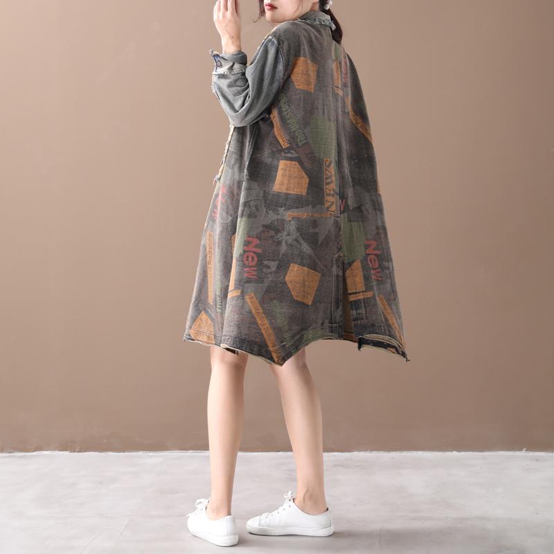 Buykud Patchwork Printed Single Breasted Casual Dress