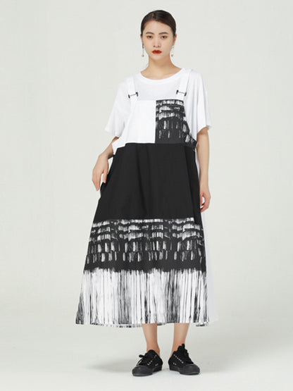 Stylish Irregular Graffiti Printed Split-Joint Strap Dress