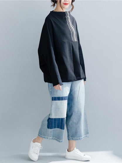 Loose Printed Batwing Sleeves T-shirt