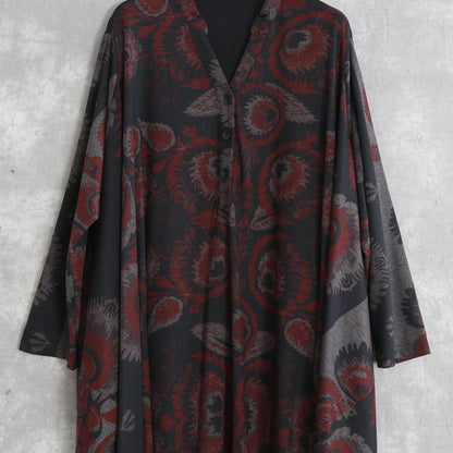 Buykud V-neck Printed Casual Ultra-loose O-Type Dress