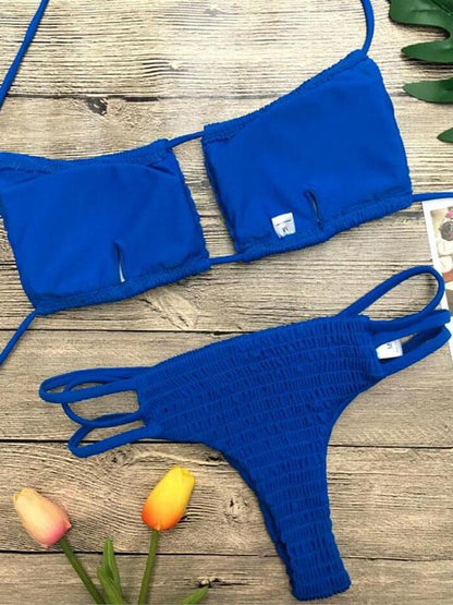 Sexy Ruffled Plain Bikinis Swimwear