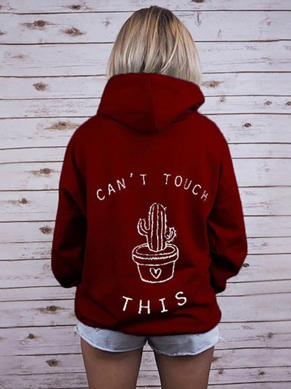 Loose Cactus Letter Printed Hoodie