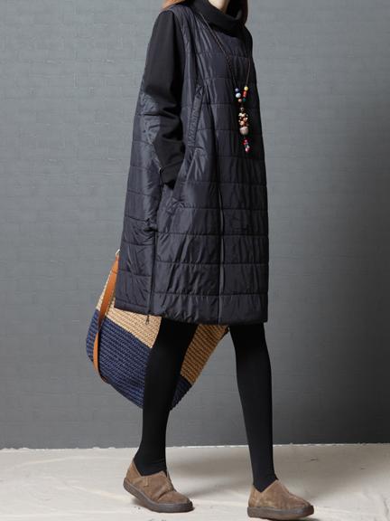 Black&Gray Loose Quilted High-neck Short Dress