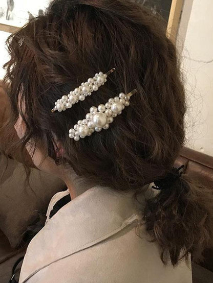 Faux Pearl Hair Clip Beaded Metal Slide In Hair Clip