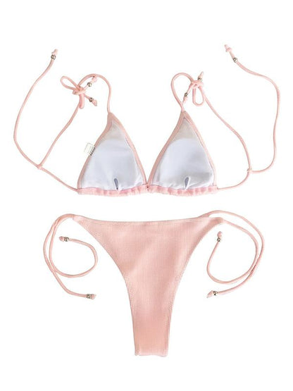 Solid Spaghetti Bandage Bikinis Swimwear