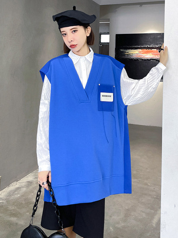 Simple Asymmetric V-Neck Sleeveless Vest Outerwear