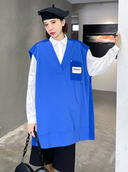 Simple Asymmetric V-Neck Sleeveless Vest Outerwear