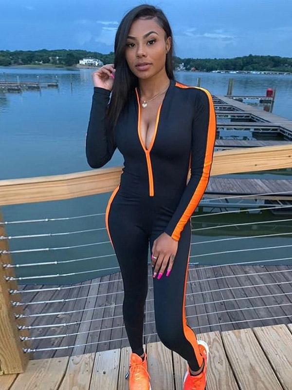 Zipper Split-joint Sports Jumpsuits