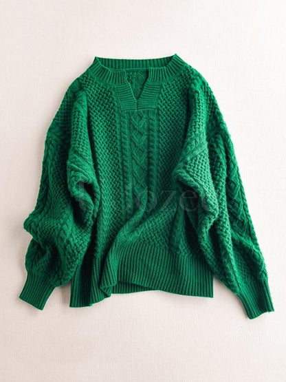 Vintage Loose V-neck Lantern Sleeves Sweater