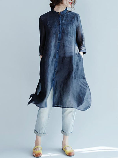 Casual Split-side Embroidered Shirt
