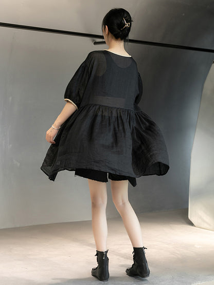 Original Solid Color Puff Sleeve Mini Dress