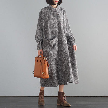 Buykud Large Pocket Irregular Casual Loose Dress