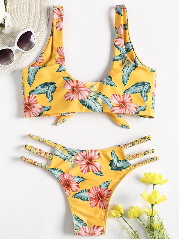 Knot Floral Straps Bikinis Swimwear