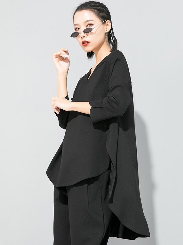 Simple Irregularity V-Neck T-Shirts Tops