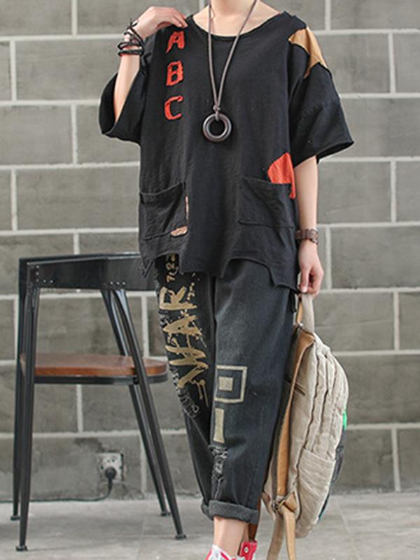 Casual Vintage Cropped T-shirt