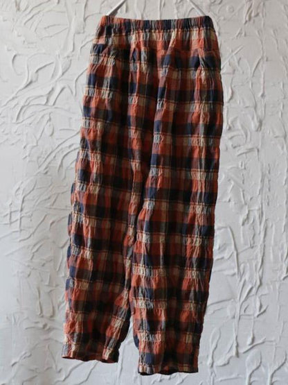 Casual Colorful Plaid Linen Pants