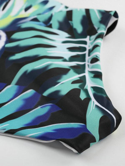 Tropical Printed Wide Strap One-piece Swimsuit