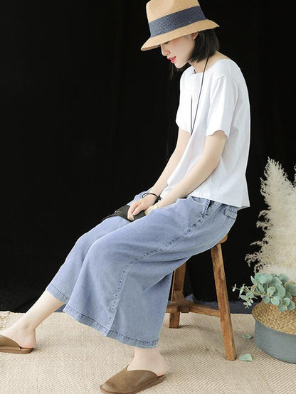 Vintage Elastic Waist Design Wide Leg Pants