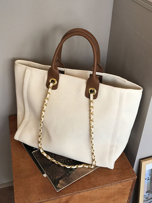 Urban Simple Chic Split-Joint Canvas Tote Bag