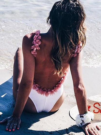 Flower-strap Backless Sexy One-piece Swimwear