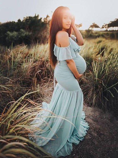 Maternity Cold Shoulder Wrap Maxi Dress