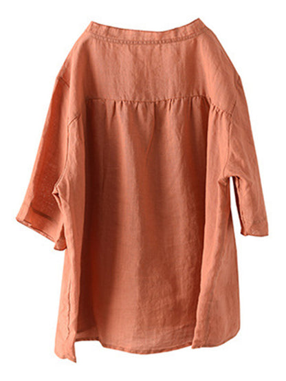 Original Linen Solid Color Half Sleeve T-Shirts Tops