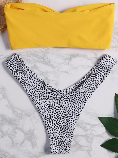 Strapless Top With Lwopard Panty Bikini Set