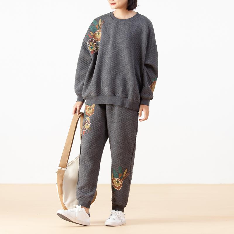Embroidery Flower Pattern Cotton Women Suit