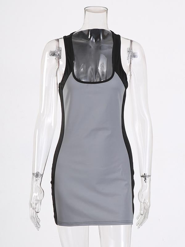 Reflective Split-joint Spaghetti-neck Sports Mini Dress