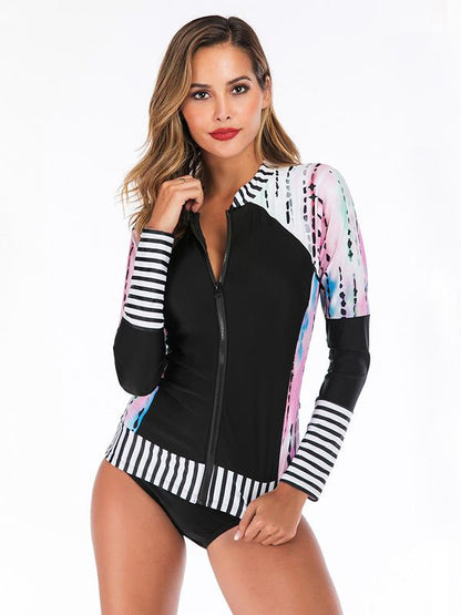 Contrast Trim Zipper Two Pieces Wetsuit