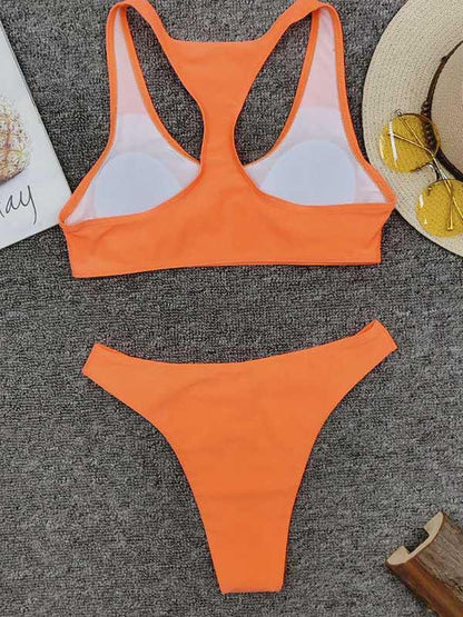 Plain High Waist Y Back Bikini Swimsuit