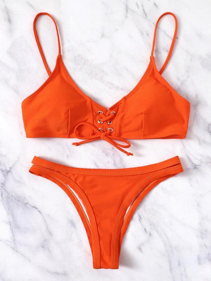 Knot Front Plain Bikinis Swimwear
