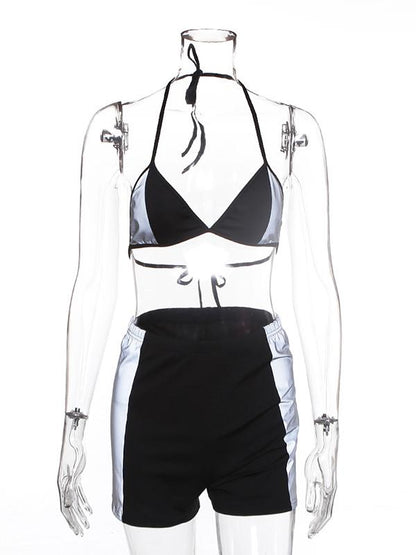 Sexy Tight Reflective Sports Bra&Shorts Suits