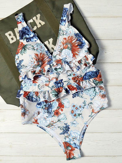 Floral Ruffle One Piece Swimsuit