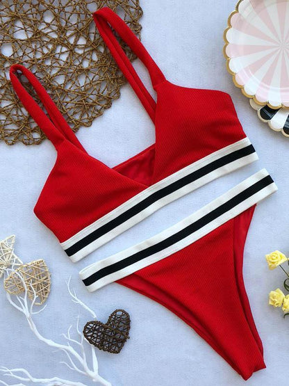 Ribbed Striped Bikinis Swimwear