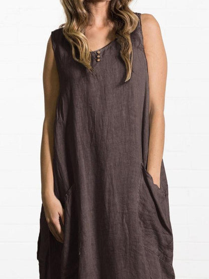 Popular 2 Colors Sleeveless Loose Midi Dress