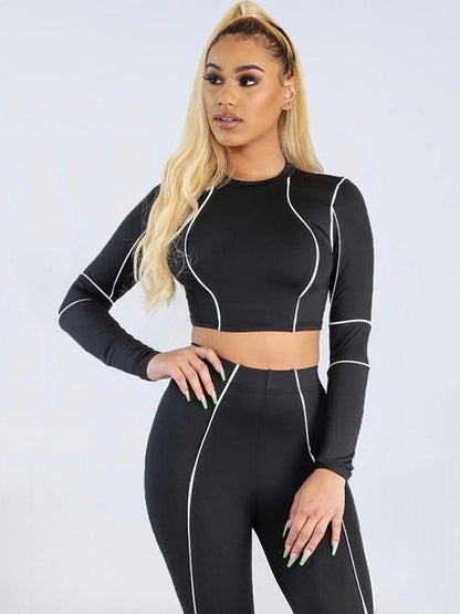 Line Split-joint Sports Tee&Leggings Suits