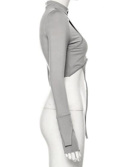 Solid Navel Exposed False Two Tight-Fitting Tops