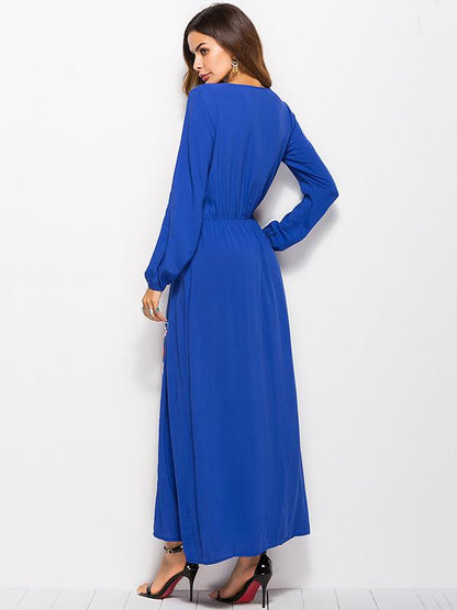 Round-neck Long Sleeves Printed Maxi Dress