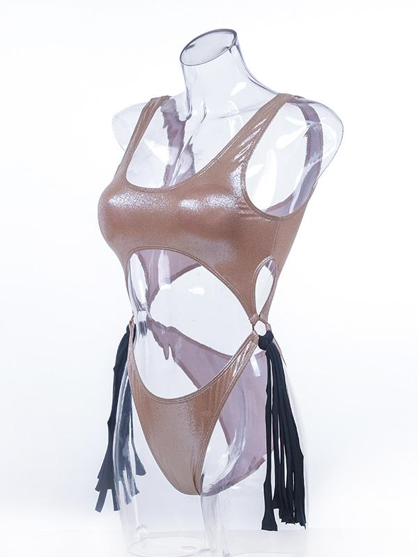 Tasseled Metal Ring Siamese Swimwear