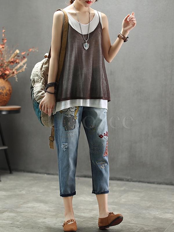 Casual Jean Embroidered Pants