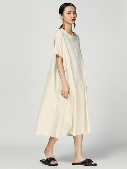 Simple Solid Split-joint Round-neck Dress